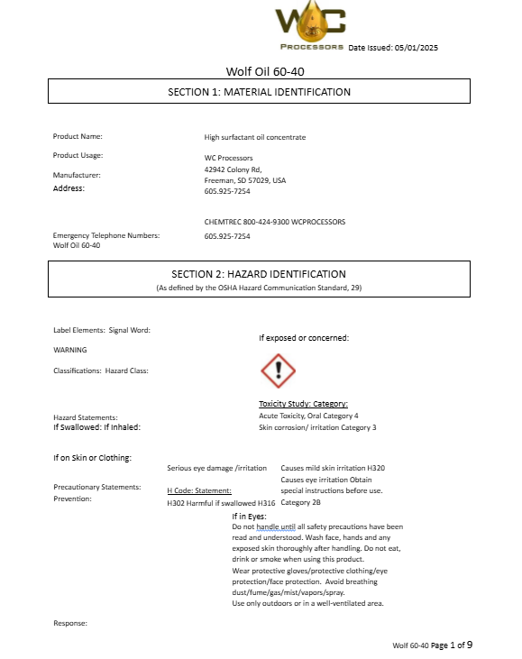 Wolf Oil 60-40 High surfactant oil concentrate