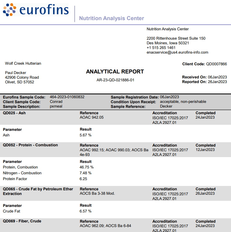 EuroFins Nutritional Analysis Center